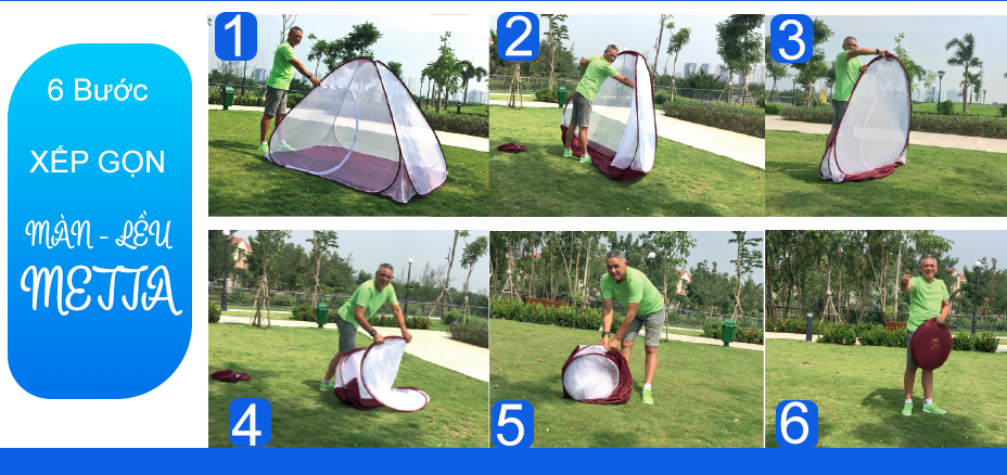 6 Bước xếp gọn Màn Lều METTA